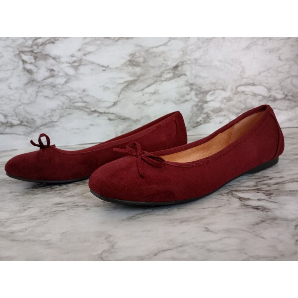 Xappeal Lennon Burgundy Faux Suede Ballet Flats Shoes Bow Detail Size 7M